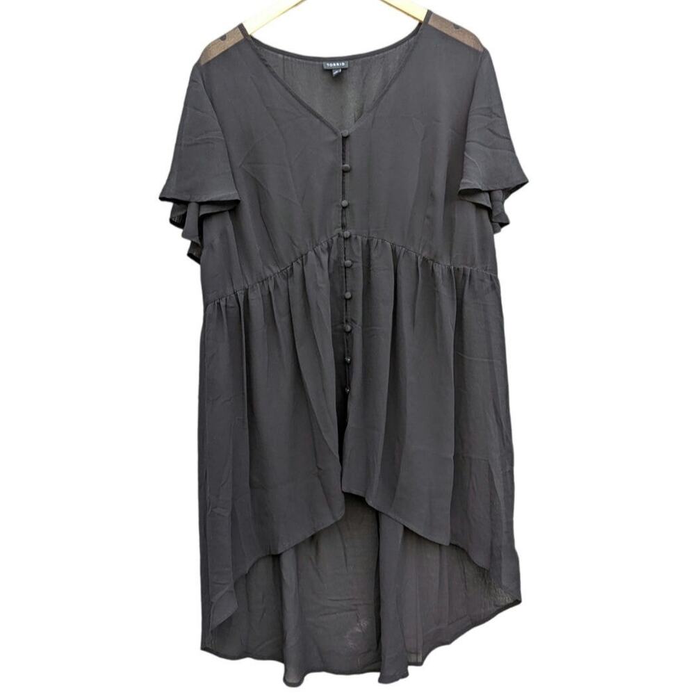 Black Torrid 2X Whimsygoth Knee Length Dress Dark Fairy Romantic Flutter Sleeve